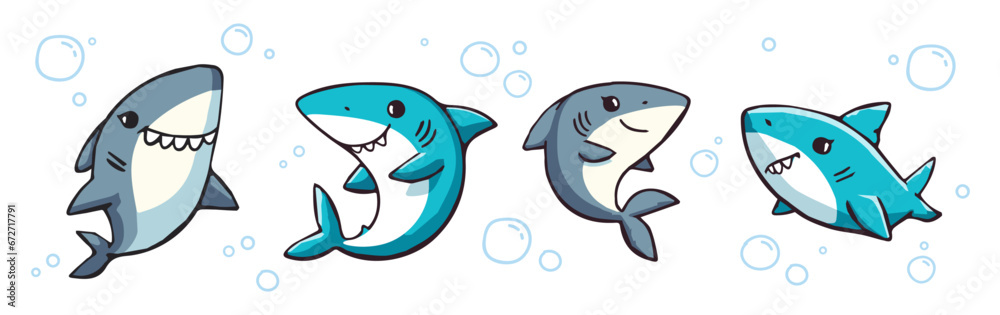 Cartoon shark for baby, kids and family. Funny sharks, sea predators