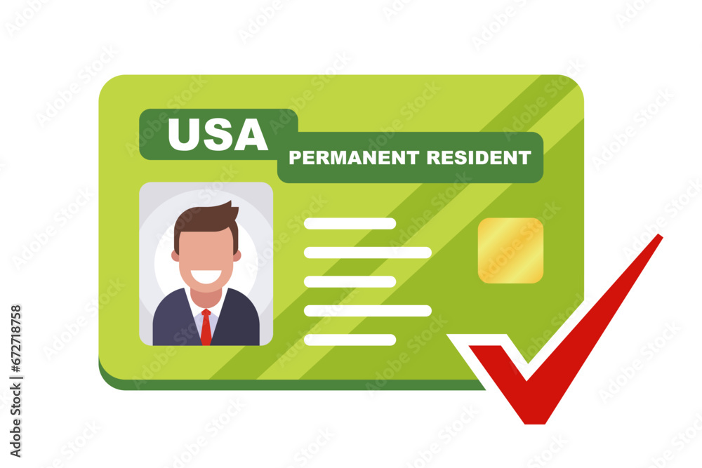 green card usa. permission to reside in America. flat vector illustration.