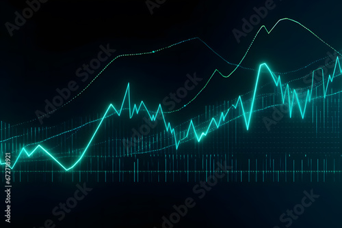 Stock market trading graph and candlestick chart on screen monitor for financial investment and economic concept. Neural network AI generated art