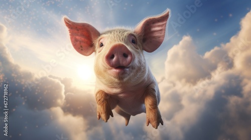 a pig fly in sky.Generative AI