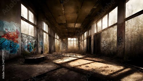 Urban Decay. An abandoned building with graffiti and decay.