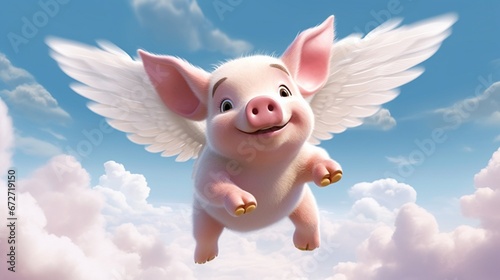 Character Animated pig airborne winged whimsical.Generative AI