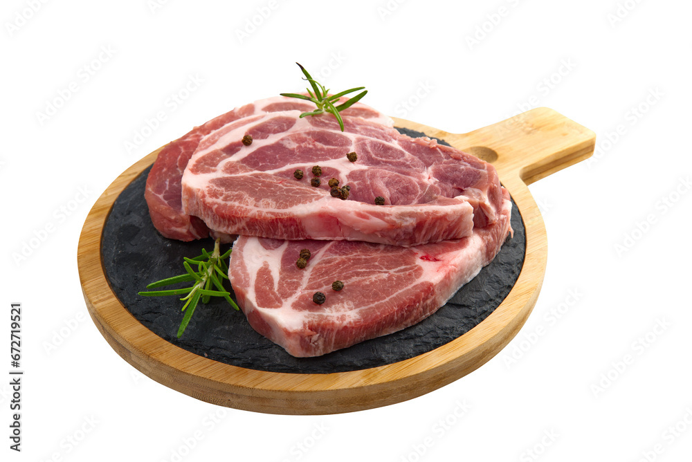 raw beef steak with rosemary isolated on white 