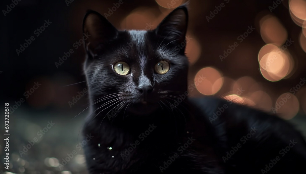 A cute black kitten staring at the camera outdoors generated by AI A cute black kitten staring at the camera outdoors generated by AI