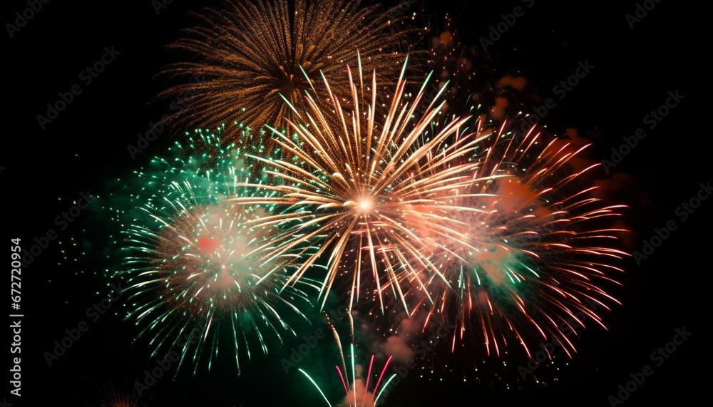 Fourth of July celebration exploding fireworks illuminate the dark night generated by AI