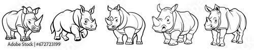 Cute rhino or rhinoceros  simple thick lines kids and preschool children cartoon coloring book pages. Generative AI