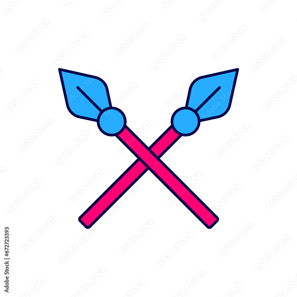 Filled outline Crossed medieval spears icon isolated on white background. Medieval weapon. Vector