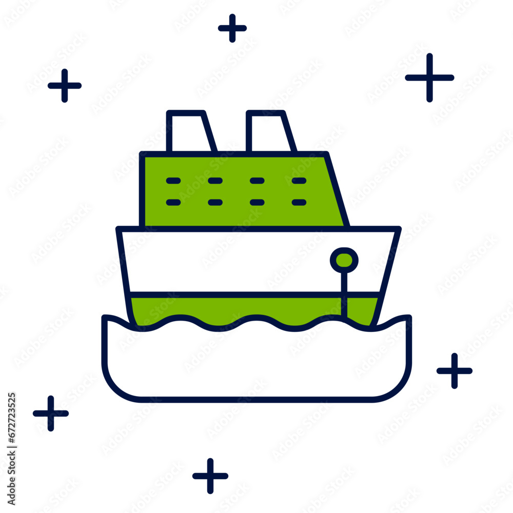 Filled outline Cruise ship icon isolated on white background. Travel tourism nautical transport. Voyage passenger ship, cruise liner. Worldwide cruise. Vector Filled outline Cruise ship icon isolated on white background. Travel tourism nautical transport. Voyage passenger ship, cruise liner. Worldwide cruise. Vector