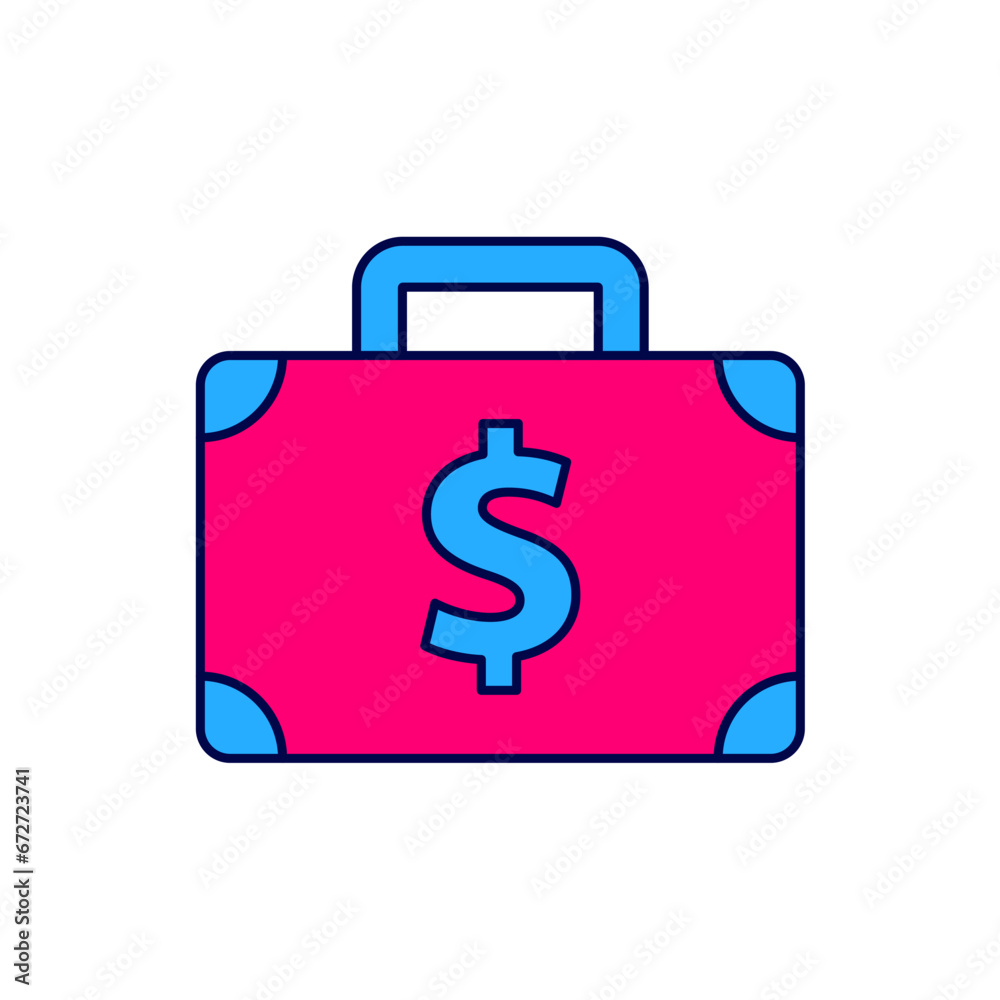 Filled outline Briefcase and money icon isolated on white background. Business case sign. Business portfolio. Vector Filled outline Briefcase and money icon isolated on white background. Business case sign. Business portfolio. Vector