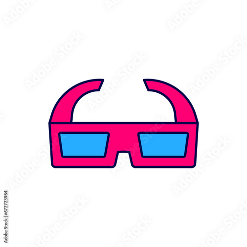 Filled outline 3D cinema glasses icon isolated on white background. Vector