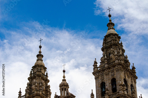 partial view of the towers of Santiago de Compostela cathedral. Spain photo