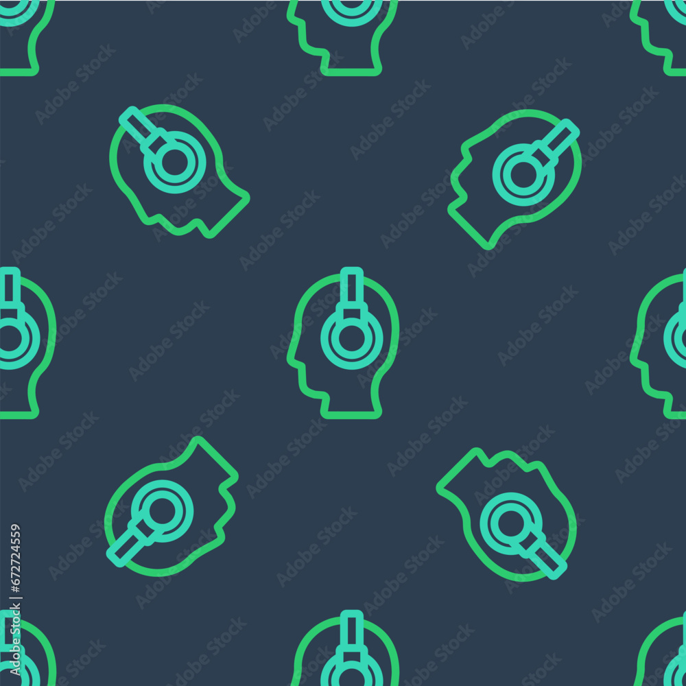 Line Man with a headset icon isolated seamless pattern on blue background. Support operator in touch. Concept for call center, client support service. Vector Line Man with a headset icon isolated seamless pattern on blue background. Support operator in touch. Concept for call center, client support service. Vector