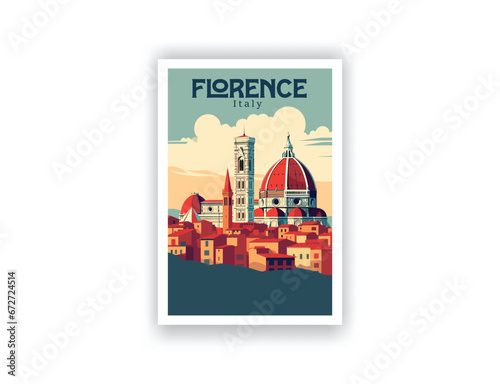 Florence, Italy. Vintage Travel Posters. Vector art. Famous Tourist Destinations Posters Art Prints Wall Art and Print Set Abstract Travel for Hikers Campers Living Room Decor
