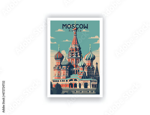 Moscow, Russia. Vintage Travel Posters. Vector art. Famous Tourist Destinations Posters Art Prints Wall Art and Print Set Abstract Travel for Hikers Campers Living Room Decor