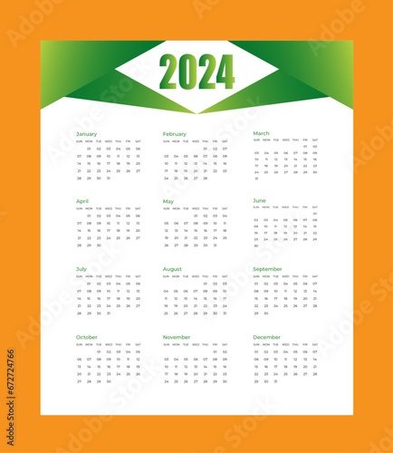 Calendar planner 2024 vector schedule month calendar for business photo