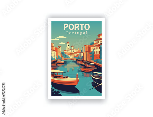 Porto, Portugal. Vintage Travel Posters. Vector art. Famous Tourist Destinations Posters Art Prints Wall Art and Print Set Abstract Travel for Hikers Campers Living Room Decor