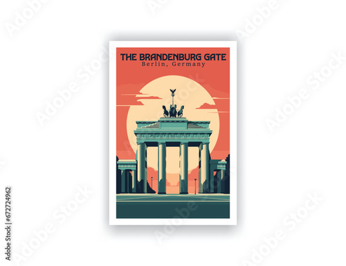 The Brandenburg Gate, Berlin, Germany. Vintage Travel Posters. Vector art. Famous Tourist Destinations Posters Art Prints Wall Art and Print Set Abstract Travel for Hikers Campers Living Room Decor