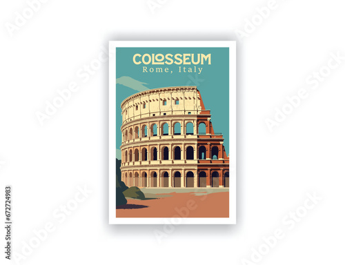 Colosseum, Rome, Italy. Vintage Travel Posters. Vector art. Famous Tourist Destinations Posters Art Prints Wall Art and Print Set Abstract Travel for Hikers Campers Living Room Decor