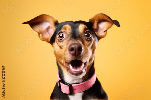 shocked dog with surprised eyes photo
