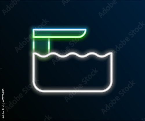 Glowing neon line Diving board or springboard icon isolated on black background. Colorful outline concept. Vector