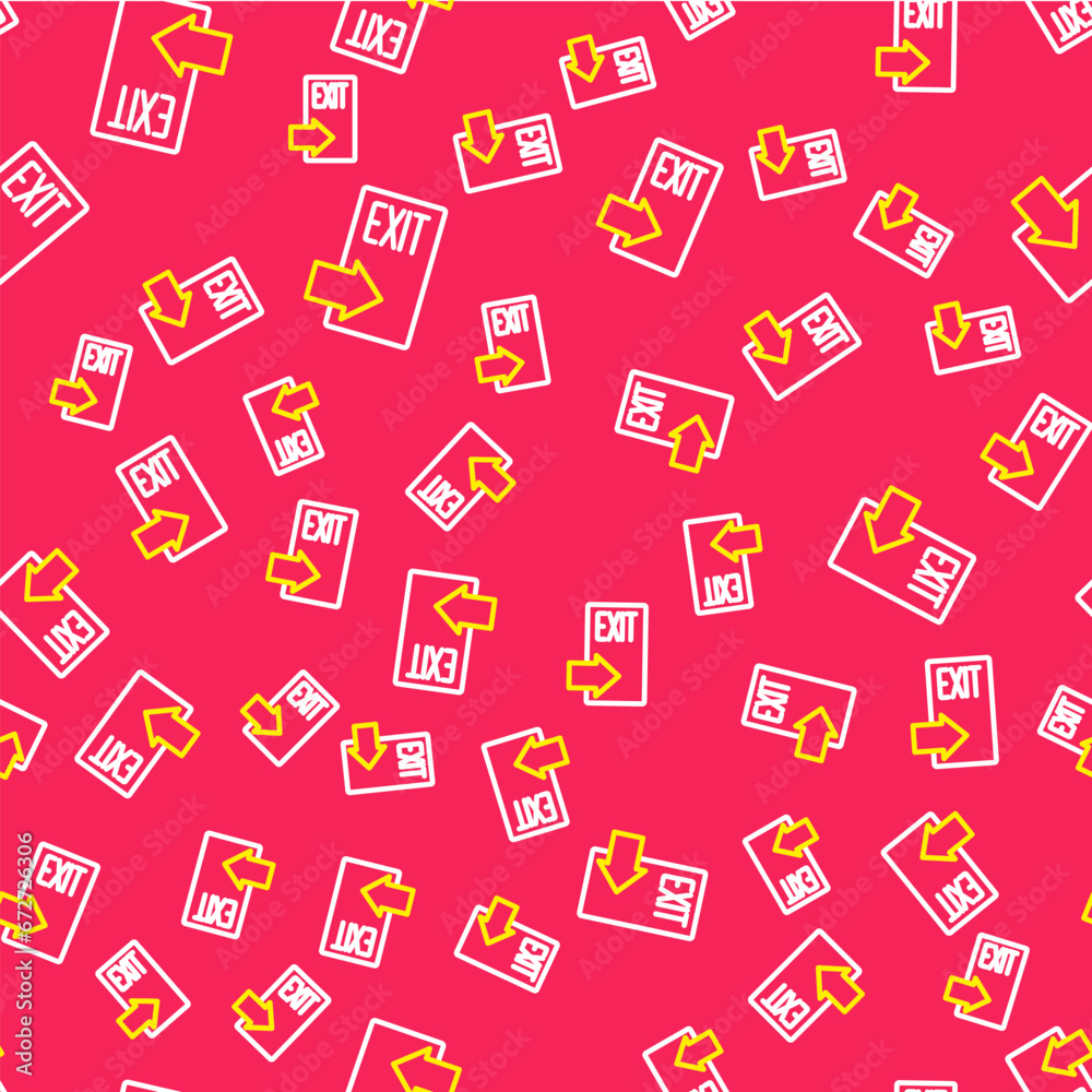 Line Fire exit icon isolated seamless pattern on red background. Fire emergency icon. Vector Line Fire exit icon isolated seamless pattern on red background. Fire emergency icon. Vector