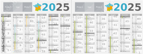 Calendrier 2025 12 mois au format 320 x 420 mm recto verso entièrement modifiable via calques et texte sans serif