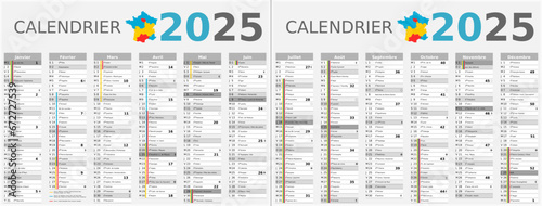 Calendrier 2025 12 mois au format 320 x 420 mm recto verso entièrement modifiable via calques et texte sans serif