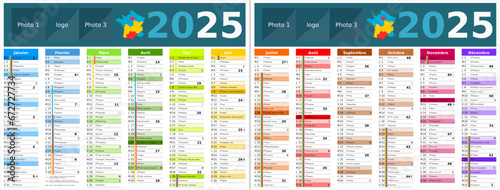 Calendrier 2025 12 mois au format 320 x 420 mm recto verso entièrement modifiable via calques et texte sans serif