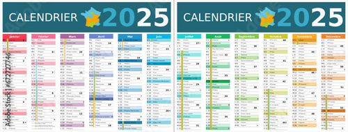 Calendrier 2025 12 mois au format 320 x 420 mm recto verso entièrement modifiable via calques et texte sans serif