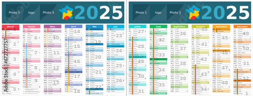 Calendrier 2025 12 mois au format 320 x 420 mm recto verso entièrement modifiable via calques et texte sans serif