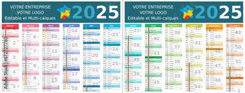 Calendrier 2025 12 mois au format 320 x 420 mm recto verso entièrement modifiable via calques et texte sans serif
