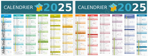 Calendrier 2025 12 mois au format 320 x 420 mm recto verso entièrement modifiable via calques et texte sans serif