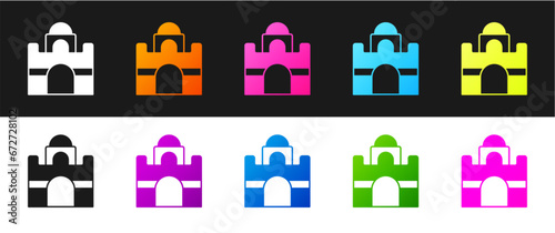 Set Egyptian house icon isolated on black and white background. Vector