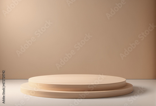 Empty Beige Rounded Pedestal or Podium Platform Stage Background for Product or Cosmetic Placement