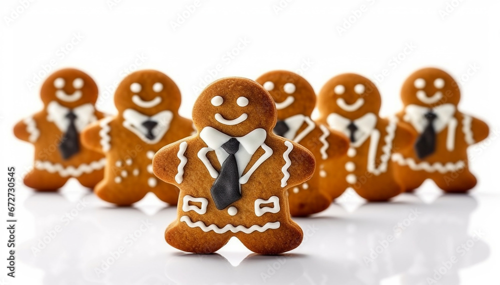 Fototapeta premium Gingerbread businessman cookies isolated on white background. Businessmen isolated. Christmas,work concept