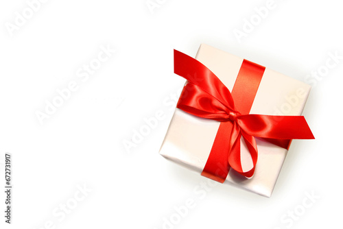 gift box with Red ribbon on a white background