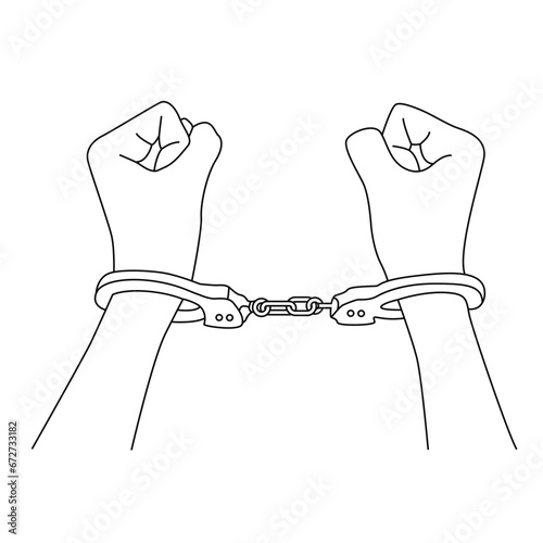 Handcuffed Woman Hands on Isolated White Background line art vector.