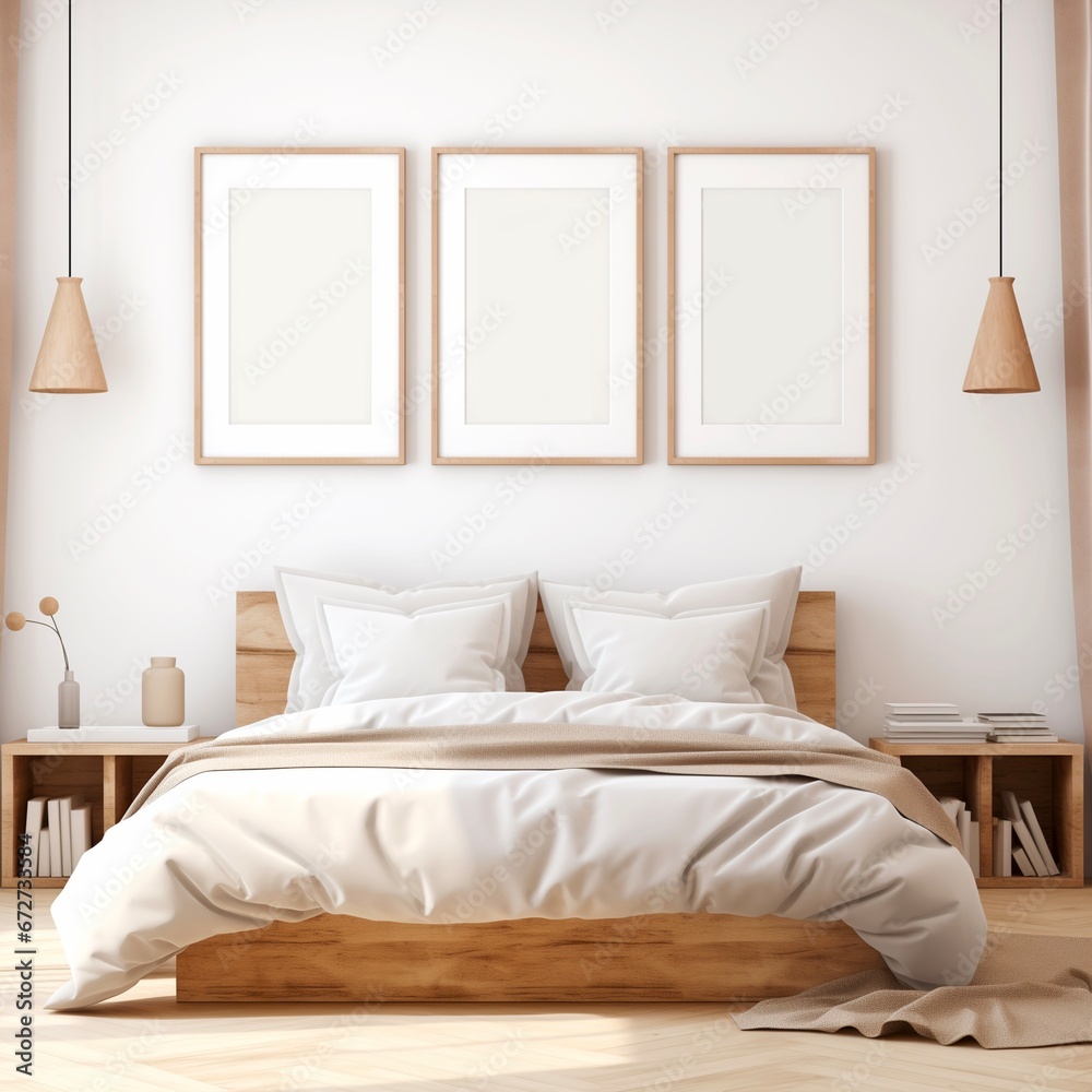 bedroom in minimal style with frames for showing products
bedroom in minimal style with frames for showing products