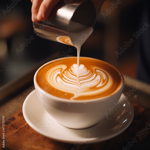 closeup a barista making a latte art