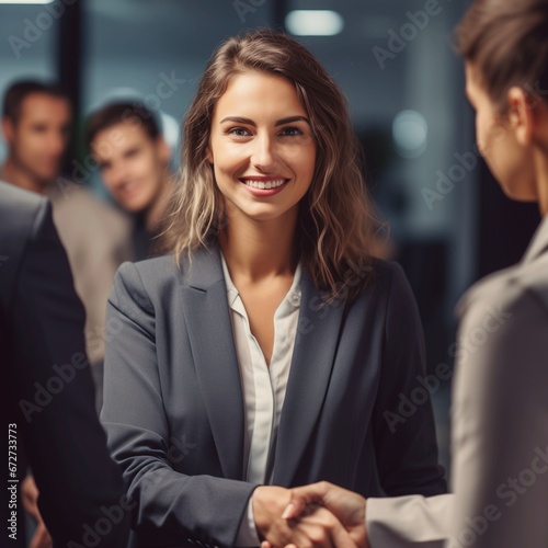 A businesswoman manager handshaking at the office meeting