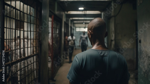 Fictitious bald man confronts his new reality in a prison in the Dominican Republic AI generative photo
