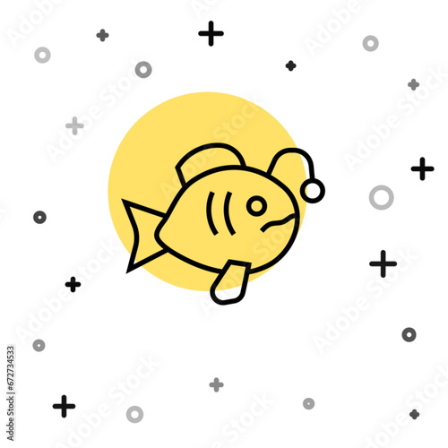 Black line Tropical fish icon isolated on white background. Exotic fish. Random dynamic shapes. Vector