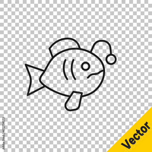 Black line Tropical fish icon isolated on transparent background. Exotic fish. Vector