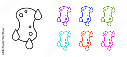 Black line Sponge icon isolated on white background. Wisp of bast for washing dishes. Cleaning service logo. Set icons colorful. Vector