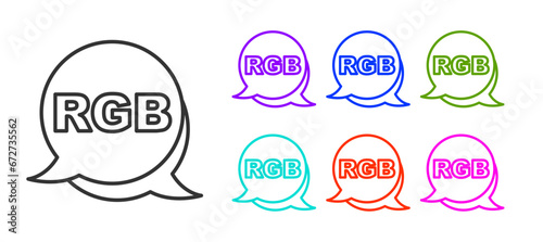 Black line Speech bubble with RGB and CMYK color mixing icon isolated on white background. Set icons colorful. Vector