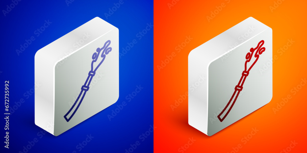 Isometric line Fire hose reel icon isolated on blue and orange background. Silver square button. Vector Isometric line Fire hose reel icon isolated on blue and orange background. Silver square button. Vector