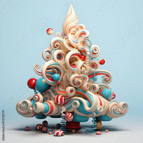 Psihodelic Christmas Tree Made Entirely of Candy, Accompanied by Gifts and Ornaments—Ideal for Holiday Promotions and Articles.holiday promotions, festive articles, or creative DIY craft 