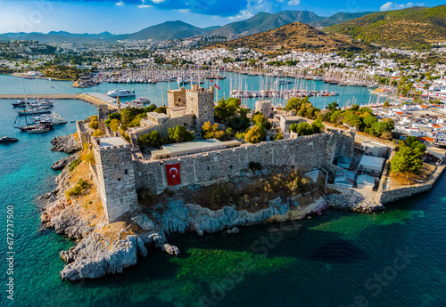 Fototapeta Naklejka Na Ścianę i Meble -  Aerial view of Bodrum in Mugla Province, Turkey