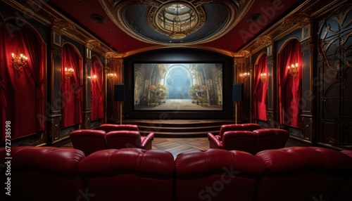 Photo of a Captivating Cinema Experience with Vibrant Red Seats and an Impressive Screen