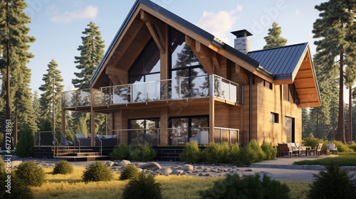 Luxurious Wooden Country House Holiday home can be rented. Architecture seems nordic generative ai